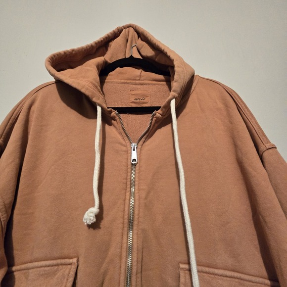Aerie Cropped Zip Hoodie Women XL Orange Pockets Cotton Blend Athleisure Comfort - Picture 3 of 12